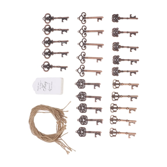 YAHHU 25pcs Vintage Metal Skeleton Key Bottle Opener Set with Blank White Tag Cards and Hemp Ropes for Wedding Party Favors Guest Gifts Bridal Shower Decorations and Rustic Souvenirs