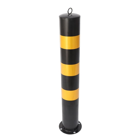 YAHHU 29.5in Height 3in Diameter Cold Rolled Steel Safety Bollard Post Black & Yellow, Sturdy, Rounded Edges, Outdoor Traffic Control