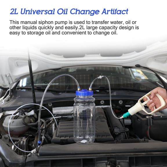YAHHU 2L Manual Fluid Transfer Pump Vacuum Extractor - Portable Suction Tool for Automotive Oil Change, Water, and Liquid Maintenance - Heavy-Duty Plastics Construction, Dual Hose Sizes Included