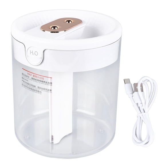 YAHHU 2L White DoubleNozzle Mist Humidifier Quiet, LongLasting, USBPowered with Night Light & Transparent Tank