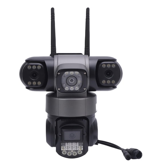 YAHHU 2MP Triple Lens Security Camera 2.4GHz WiFi Wireless Smart Alarm Motion Detection 2 Way Talk EU Plug (8.66 in / 22 cm)