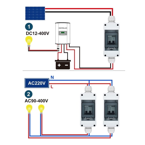 YAHHU 2P Miniature Circuit Breaker IP65 Waterproof Disconnect Switch for Solar PV System DC 1000V 20A
