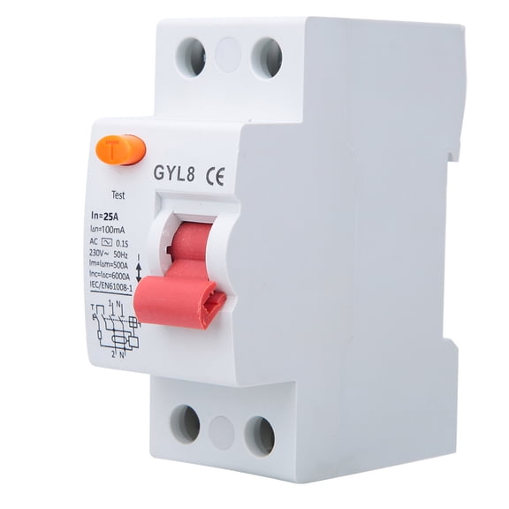 YAHHU 2P Residual Current Circuit Breaker Leakage Protection Electrical Equipment 25A 230VAC Safety Switch Device with IP20 Protection 100mA Rated Sensitivity for Home Improvement and Commercial Use