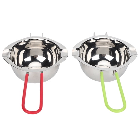 YAHHU 2PCS 400ml Double Boiler Stainless Steel Melting Pot Cookware Tool with Silicone Handle for Butter Chocolate Cheese Kitchen Supplies, Green and Red, 1.7 Cup Capacity