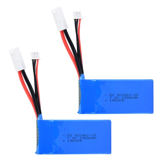 YAHHU 2PCS 7.4V 1500mAh 25C 2S Lipo Battery with Small Tamiya Plug for RC Models - 2.8 inches / 7.2 cm