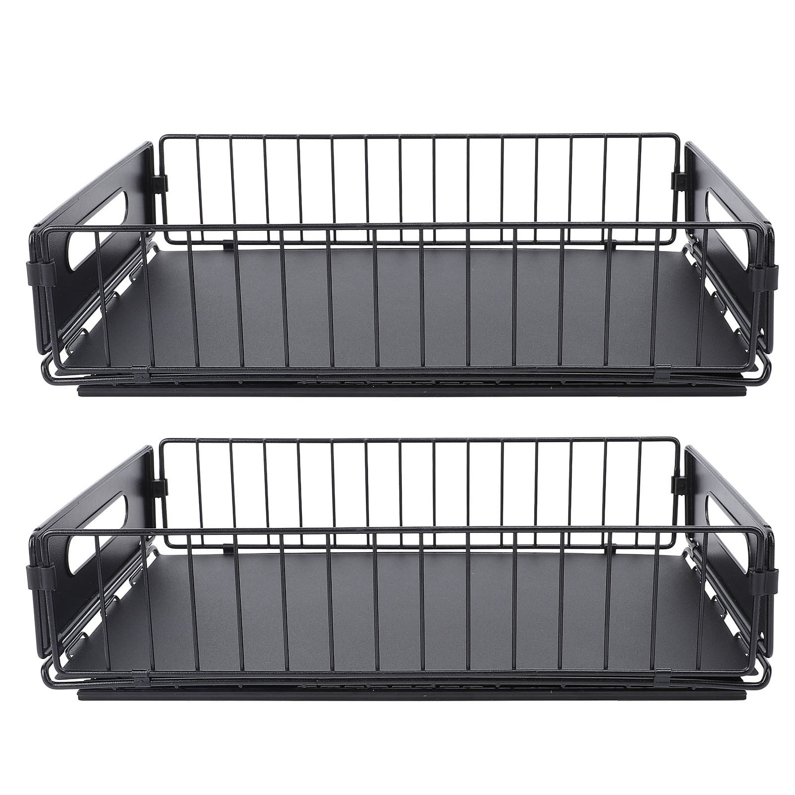 YAHHU 2PCS Pull Out Cabinet Organizer Metal Flexible Multifunctional Pull Out Spice Rack for Under Sink Kitchen Short Black (15.35 inches / 39 cm)