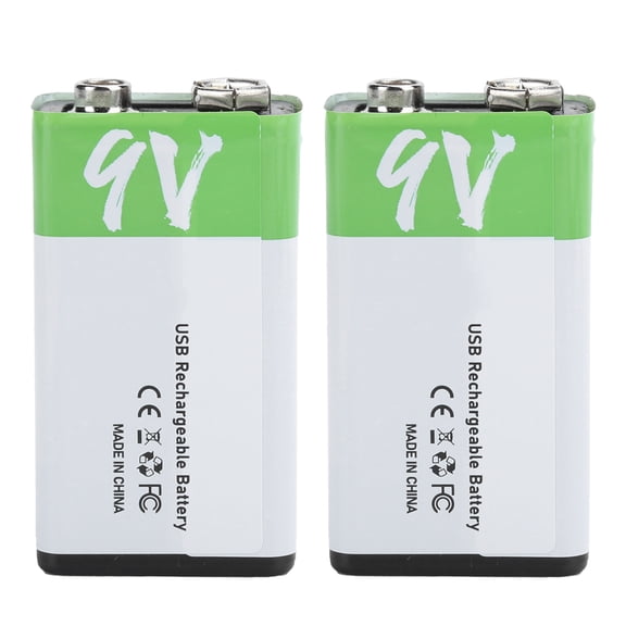 YAHHU 2Pcs 9V Rechargeable Batteries with USB Interface, High-Capacity 650mAh Lithium Ion Battery Cells with Included Data Cable and LED Indicator (9 Volts / 2 Pack)