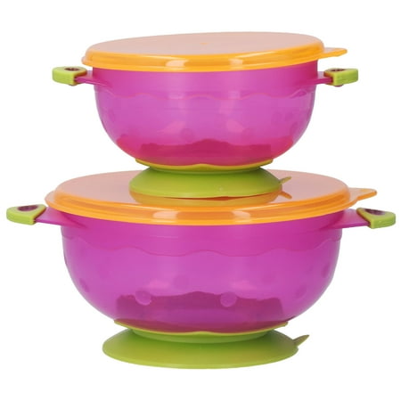YAHHU 2Pcs Children Suction Cup Bowls Baby Sucker Bowl with Lids for Baby Self Feeding Training, PP and Silicone