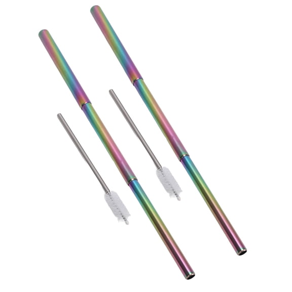 YAHHU 2Pcs Collapsible Metal Straws 304 Stainless Steel Reusable Telescopic Drinking Straw with Cleaning Brushes for Travel Work Home (6.69 inches / 17 cm)