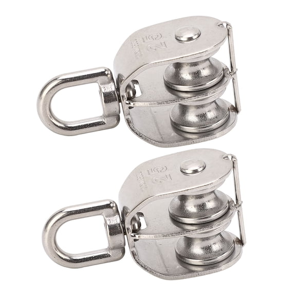 YAHHU 2Pcs M25 Double Pulley Block Stainless Steel Heavy Duty Swivel Pulley Wheel Roller for Wire Rope Crane Cable Traction, 330.69 Lbs Capacity