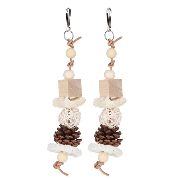 YAHHU 2Pcs Natural Loofah Pine Cone Parrot Chewing Toy, Safe Un-Dyed Hide Rope Hanging String Foraging Toy for Birds, 7.48 in / 19 cm