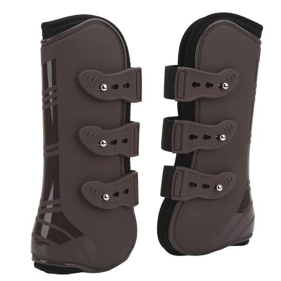 YAHHU 2Pcs PU Neoprene Horse Front Leg Guard Boots, Protective Equestrian Riding Jumping Tendon Support Boots with Hook & Loop Fastener, Brown, Size XL (10.24 inches / 26 cm)