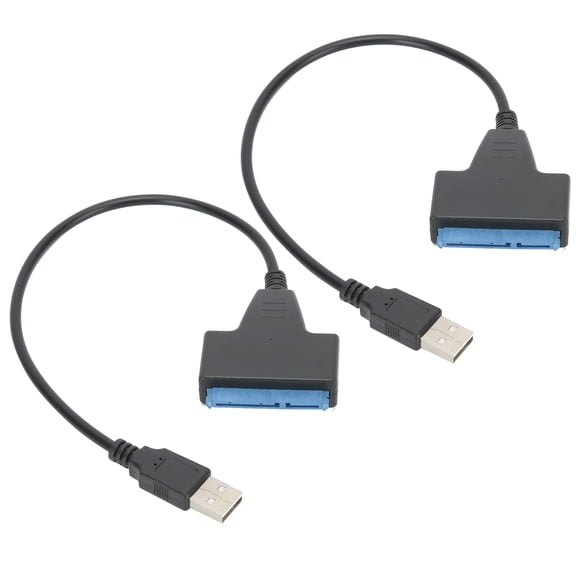 YAHHU 2Pcs Portable USB 2.0 to SATA 22Pin Interface Adapter Cable (7.87 inches / 20 cm) for 2.5 inch SSD HDD Disk Drive Connector Accessory, Fast 480 Mbps Transmission Rate, Black