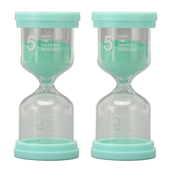 YAHHU 2Pcs Sand Timer Green 5 Minutes Durable Plastic Thick Clear Glass Small Portable Sand Clock for Kitchen Classroom Party (3.9 inches / 9.8 cm)