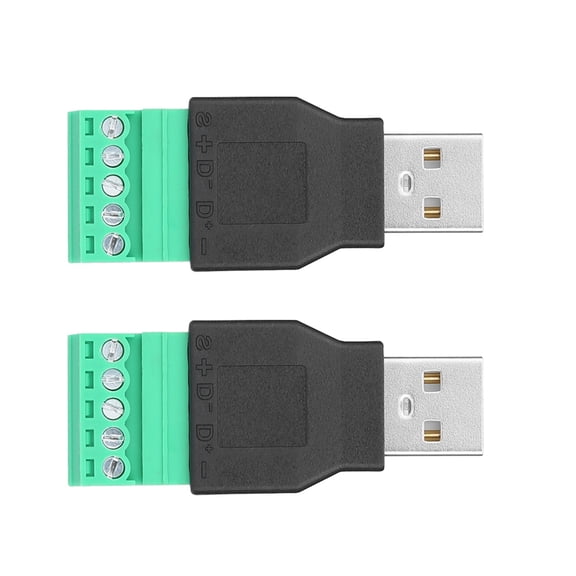 YAHHU 2Pcs USB Male Plug to 5 Pin Screw Terminal Adapter Connector, No Soldering Needed, Professional Appearance for Cabling, Perfect for USB Interface Ports, 2.76 inches / 7 cm Length