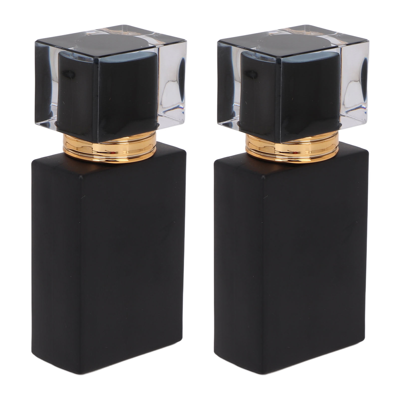 YAHHU 2pcs Glass Spray Perfume Bottle Leakproof Atomizer Empty Refillable Fine Mist Atomizing Nozzle Cosmetic Container 30ml (1.01 oz) Travel Size Dispenser Set for Essential Oils, Black and Gold