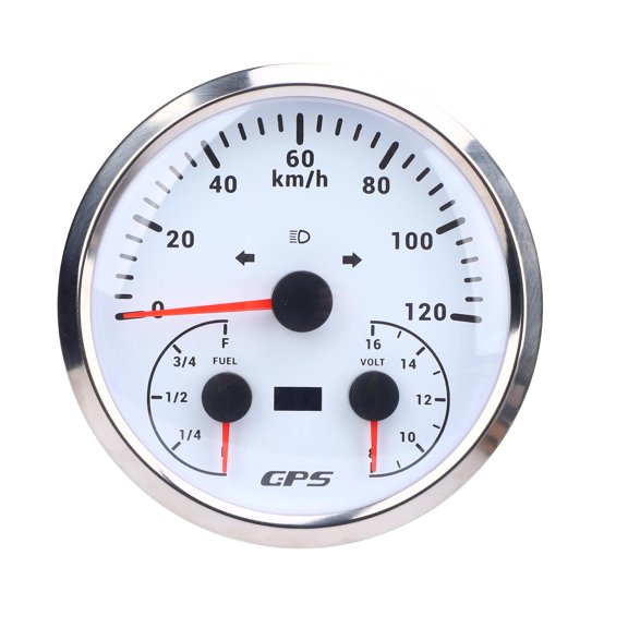 YAHHU 3 in 1 GPS Speedometer 110mm / 4.33 inches 0-120KM/H Odometer 8-16V Voltmeter E-F Fuel Level Gauge Red Backlight Marine Instrument Universal Fit for RV Boat Truck White Dial Silver Bezel