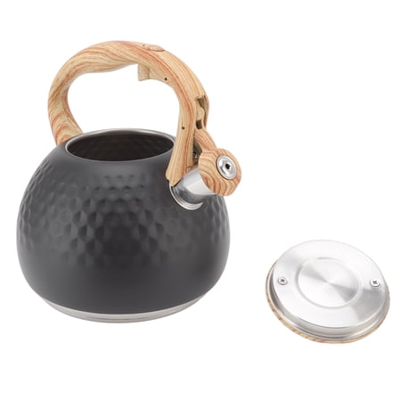 YAHHU 3.17 qt / 3L Whistling Tea Kettle Premium 304 Stainless Steel Stovetop Grip Teapot Farmhouse Aesthetic for Home Kitchen Heating Water Black Finish 8.98 inches / 22.8 cm Diameter Base