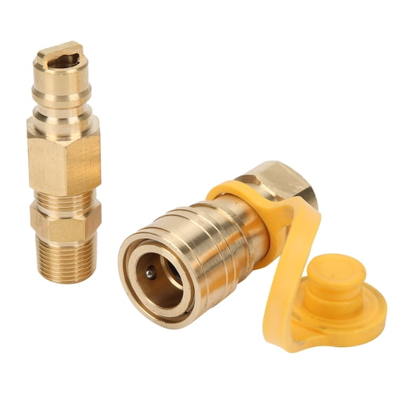 YAHHU 3/8in Propane Gas Quick Connect Fittings Solid Brass Propane Gas Adapters with Secure Shutoff Valve for Outdoor Camping Stoves, RV, and Travel Trailers (3.54 inches / 9 cm)