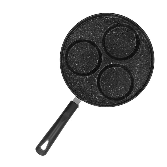 YAHHU 3 Cups Egg Hamburger Pan, Metal Iron Heating Evenly Cooker Skillet with Comfortable Handle for Omelettes, Burgers & Pancakes, Black