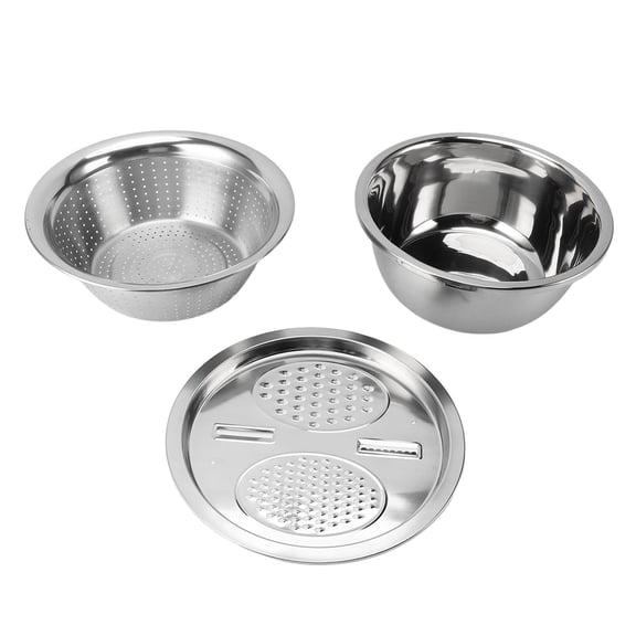 YAHHU 3In1 Stainless Steel Colander Strainer Set Large 11 Basin, Removable Grater, RiceWashing & Salad Bowl