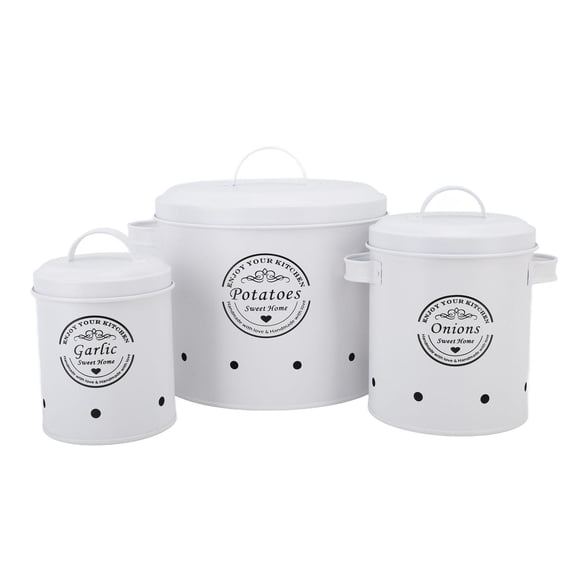 YAHHU 3‑Pack Carbon Steel Potato & Onion Storage Bins – Eco‑Friendly, Sealed, Spacious Kitchen Canisters with Handles