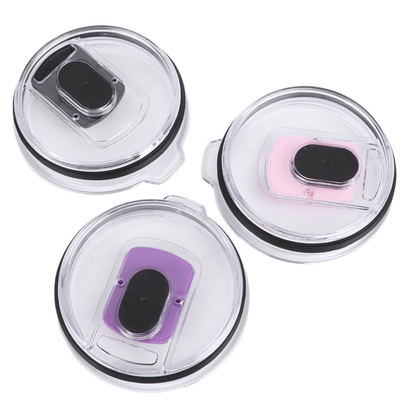 YAHHU 3 Pack Magnetic Tumbler Lids Replacement Spill-Proof Splash Resistant Slider Covers for 20 oz Coffee Cups, Black, Purple, Pink (3.5 inches / 8.9 cm)