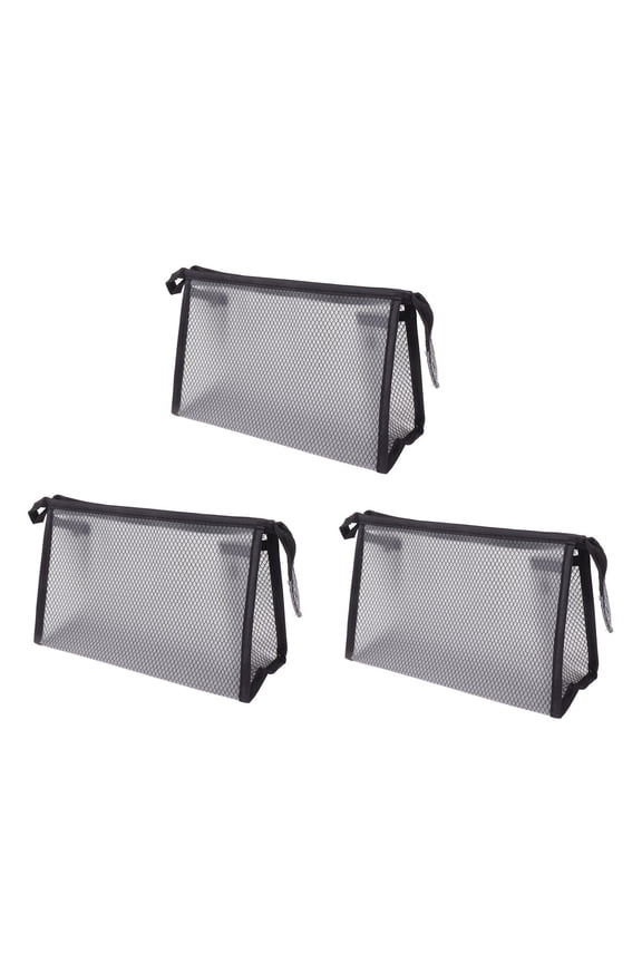 3Pack Triangular Mesh Makeup Bags Waterproof EVA, SemiTransparent, Portable Travel Cosmetic Pouch with Handle