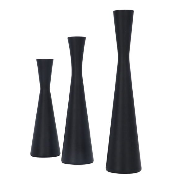 YAHHU 3 Pcs Black Candlestick Holders European Style Luxury Wrought Iron Retro Modern Matte Black Metal Conical Taper Candle Holders (11.42 inches / 29 cm)