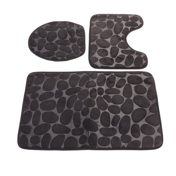 YAHHU 3-Piece Bathroom Rugs Set U-Shape Contoured Toilet Mat Lid Cover Bath Rug Water Absorbent Non-Slip Potty Training for Children Adult Black