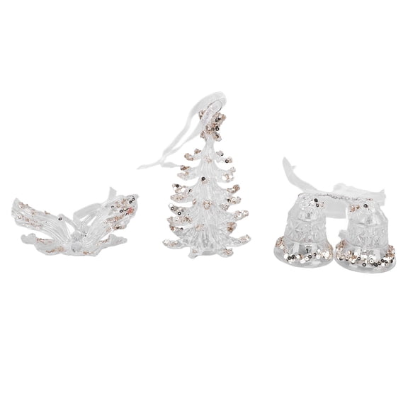 YAHHU 3-Piece Christmas Tree Ornaments Set, Clear Ice Crystal Bell, Butterfly, and Tree Pendants for Holiday Decor, Shatterproof