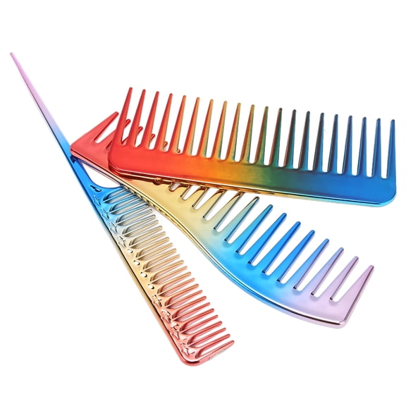 YAHHU 3-Piece Hair Comb Set Electroplated Styling Tools with Wide Tooth & Pointed Tail Combs for Barber Salon and Home Grooming, Detangling Anti-Static Hairbrush, Black (9.45 in / 24 cm)