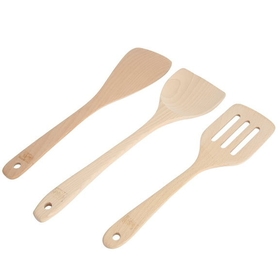 YAHHU 3-Piece Unpainted Wooden Spatula Set, Non-Stick Cookware Safe Kitchen Utensils, Includes Short, Tilted & Slotted Spatulas, Natural Wood Cooking Tools for Home Chefs