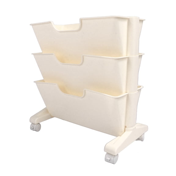 YAHHU 3 Tier Movable Bookshelf Removable Plastic Mobile Bookcase Cart for Bedroom Dormitory, Space Saving Storage Rack Organizer with Wheels, White Finish, 15.75 inches