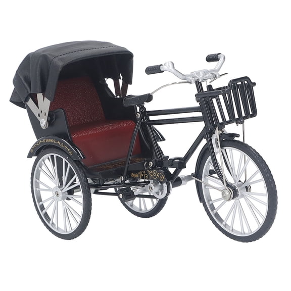 YAHHU 3 Wheel Rickshaw Model Alloy Retro Miniature Toy Vehicle Collectible Ornament For Desktop Decor (10.24 inches / 26.00 cm)