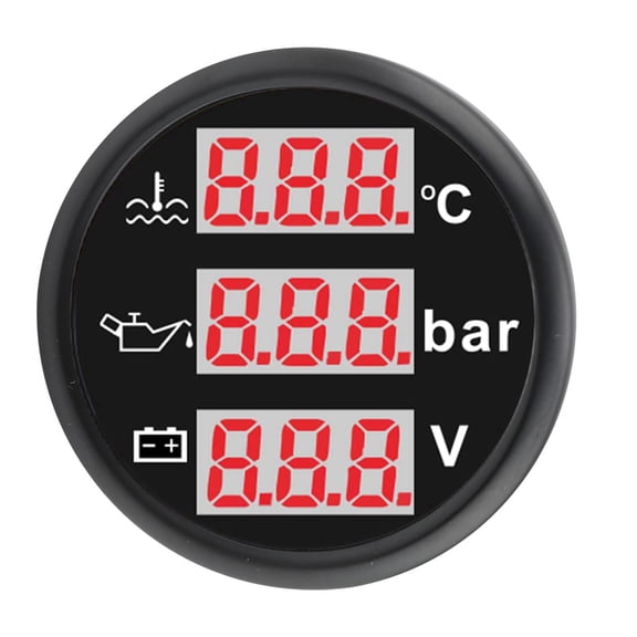 YAHHU 3-in-1 Car Boat Instrument Sensor Kit - 52mm Engine Coolant Temperature, Oil Pressure Meter & Battery Voltmeter, Digital Display Backlight, Black Background, Black Frame