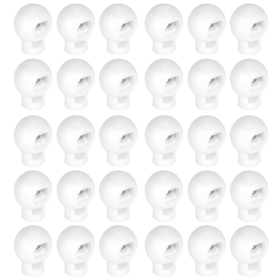 YAHHU 300Pcs Cord Locks Single Hole Ball Shape Spring Clip Plastic Rope Fasteners for Luggage Drawstrings Shoelaces Paracord Clothing Sewing Accessories White