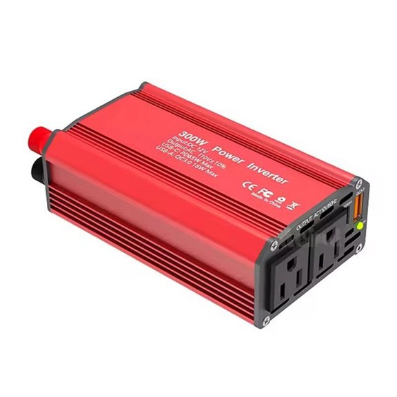 YAHHU 300W Power Inverter 12V DC to 110V AC Automotive Conversion Supply QC3.0 PD65W USB-C 18W Fast Charging Ports Intelligent Cooling Fan for Laptop Computer Phone Red