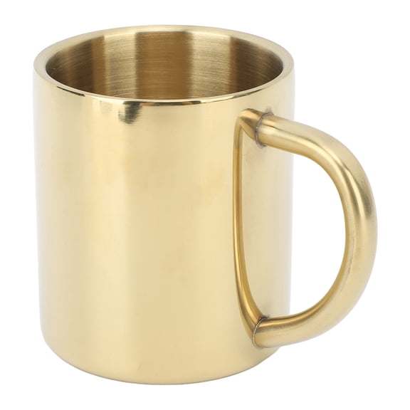 YAHHU 304 Stainless Steel Coffee Mug Double Wall Insulated Cup with Handle Large Capacity for Tea Milk Water, Gold, 7.4 oz / 220 ml - Perfect for Home and Office Daily Use