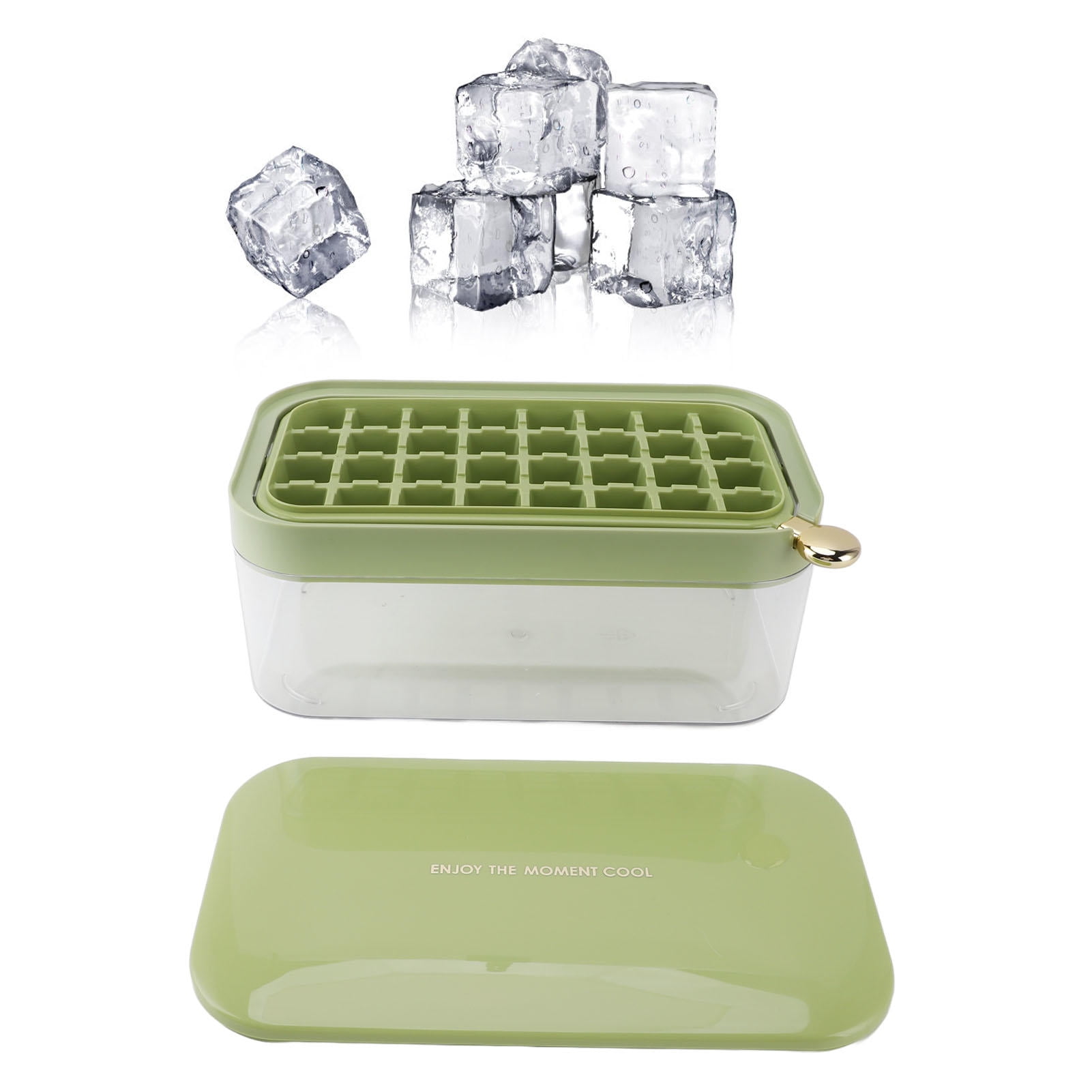 YAHHU 32-Cube Ice Tray with Lid, Flip‑Release Bin & Scoop – Easy Freezer Ice Mould for Drinks, Jellies & More