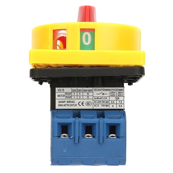 YAHHU 32A Load Circuit Breaker Switch 3-Pole 2-Position Rotary Cam On off Power Switch, 65mm / 2.56 inches