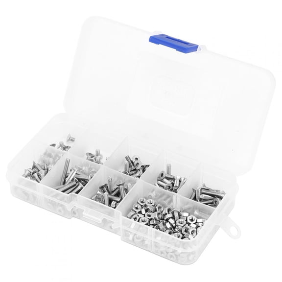 YAHHU 340pcs M3 Hex Socket Flat Head Stainless Steel SS304 Screw Bolt Nut Assortment Set Hardware Fasteners With Transparent Storage Box For Home Office Machinery Industry