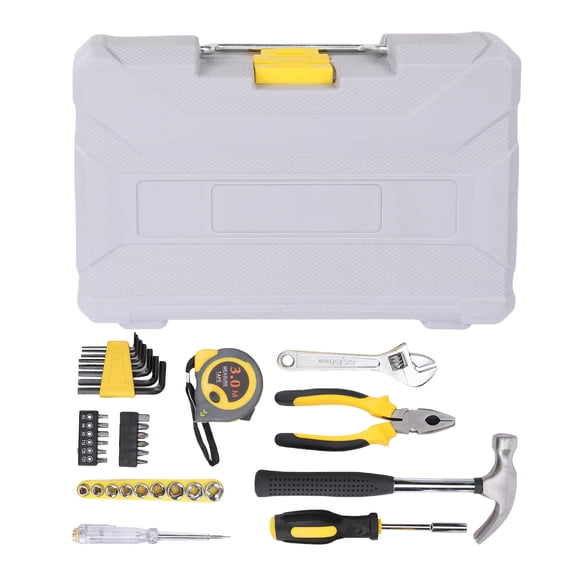 YAHHU 35-Piece Automotive and Household Hand Tool Kit Heavy-Duty Multipurpose Repair Tool Box Set with Ergonomic Grips and Storage Case for DIY Mechanics Home Maintenance Yellow
