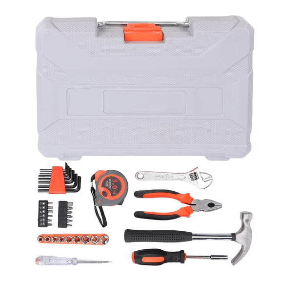 YAHHU 35-Piece Automotive and Household Hand Tool Kit Heavy-Duty Multipurpose Repair Tool Box Set with Ergonomic Grips and Storage Case for DIY Mechanics Home Maintenance Orange
