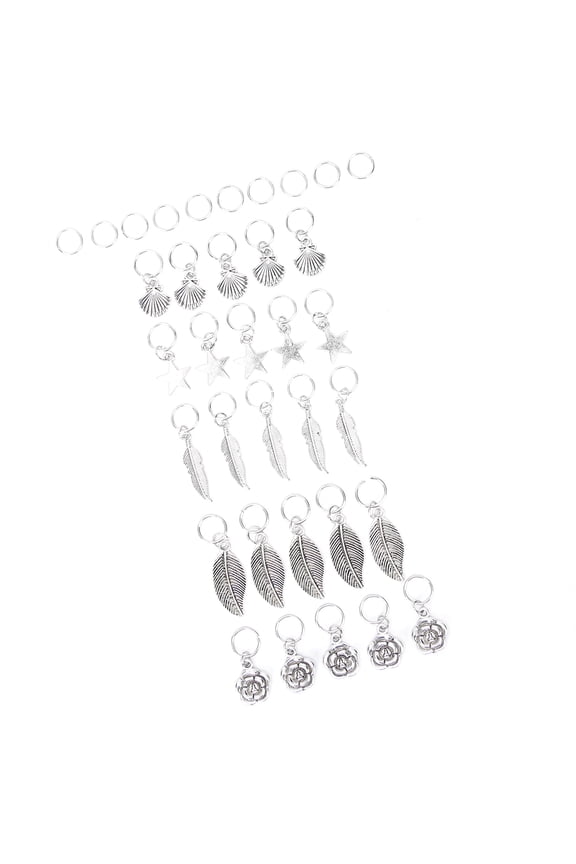 35 Pieces Dreadlocks Hair Rings Set Leaf Shell Star Flower Pattern Braiding Hair Clip Decoration Accessories for Party Wedding Prom (3.15 inches / 8.0 cm)
