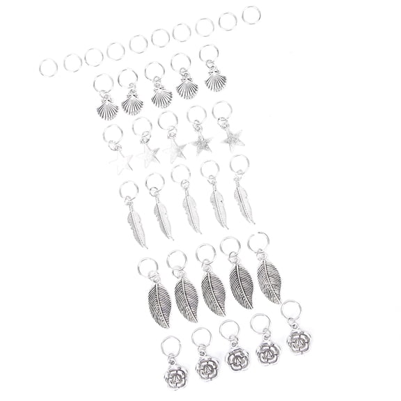 YAHHU 35 Pieces Dreadlocks Hair Rings Set Leaf Shell Star Flower Pattern Braiding Hair Clip Decoration Accessories for Party Wedding Prom (3.15 inches / 8.0 cm)