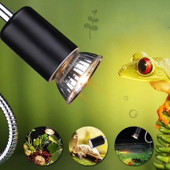 YAHHU 360 Degree Rotating Adjustable Temperature Reptile Heat Lamp Base Clip Clamp Holder Lighting Stand for Tortoise Lizard Fish, US Plug 110V, Black, 7.87 inches / 20 cm Length