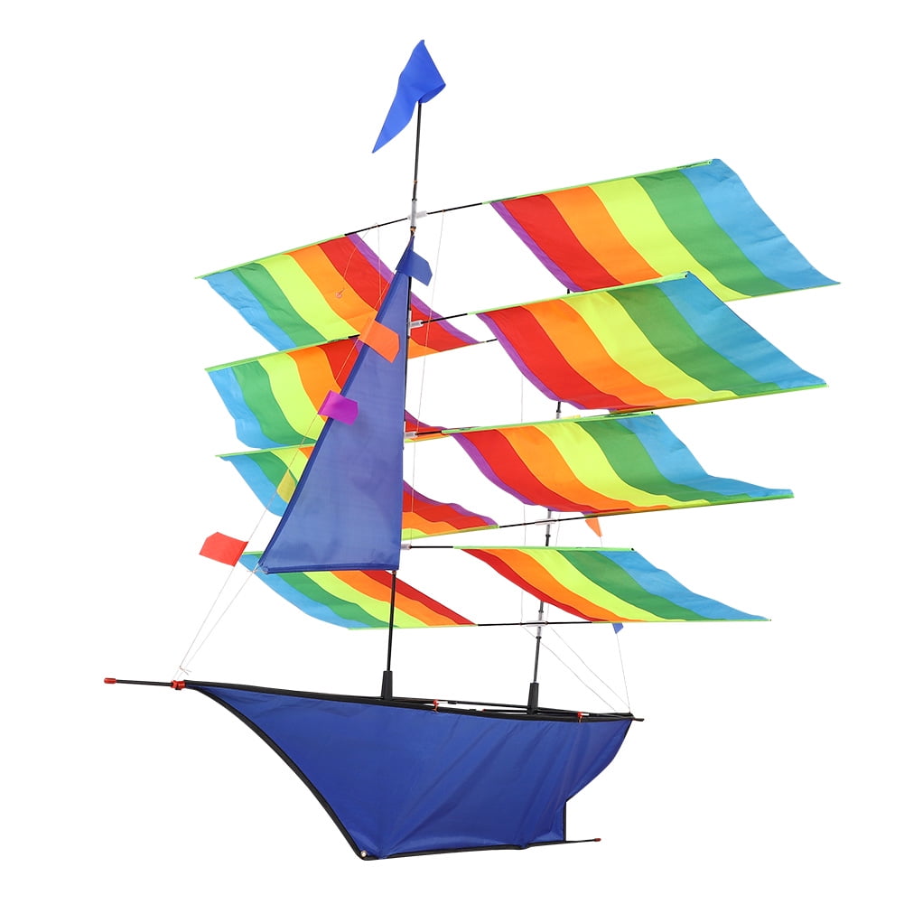 YAHHU 3D Huge Rainbow Sailboat Flying Kite Outdoor Sports Children Kids Game Activity, 32.28 in / 82 cm