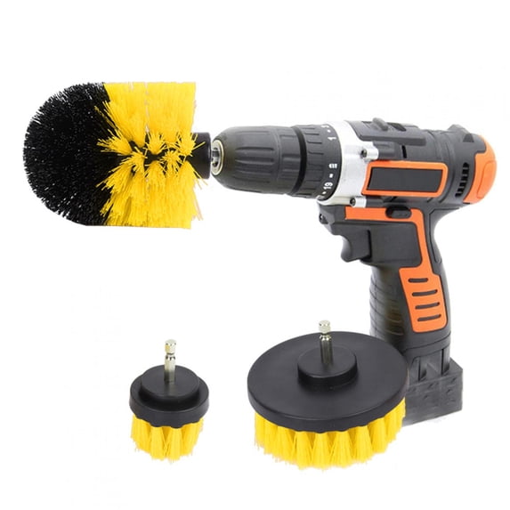 YAHHU 3PCS Power Scrubber Brush Electric Drill Cleaning Kit for Bathroom Surfaces Multi-Purpose Floor and Wall Cleaning Tool Attachment Set For Grout Tile Tub, Yellow (10 inches / 25.4 cm)