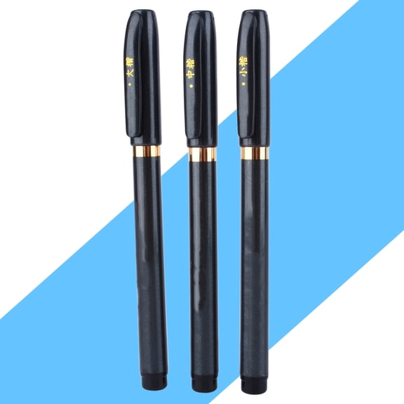YAHHU 3Pcs Chinese Japanese Calligraphy Shodo Brush Ink Pen Set, Soft Tip Hand Lettering Pens for Writing and Drawing Craft, Black Marker Brush, Sizes L/M/S, Black Ink, 3 Count